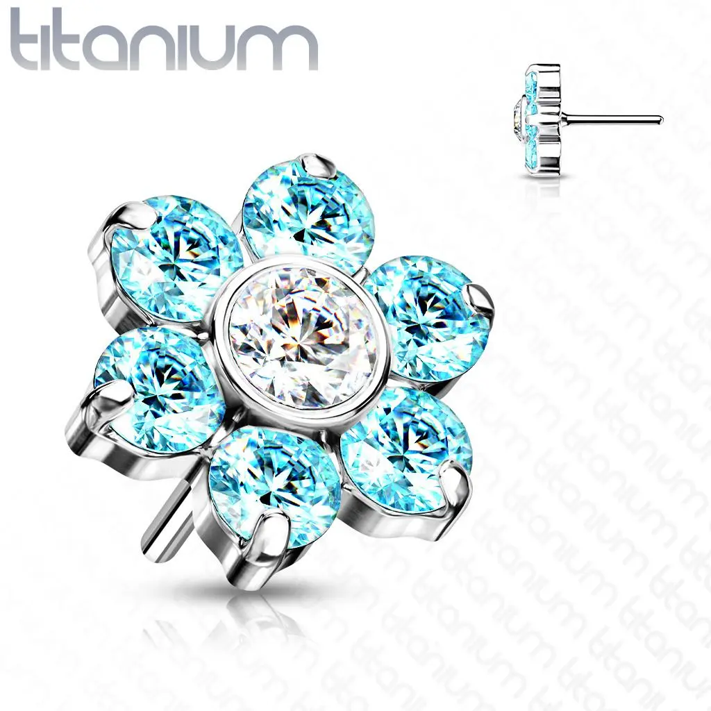 S4U Kytička k PUSH IN piercing do nosu TITAN, tyrkysové zirkony - TIT1213-Q