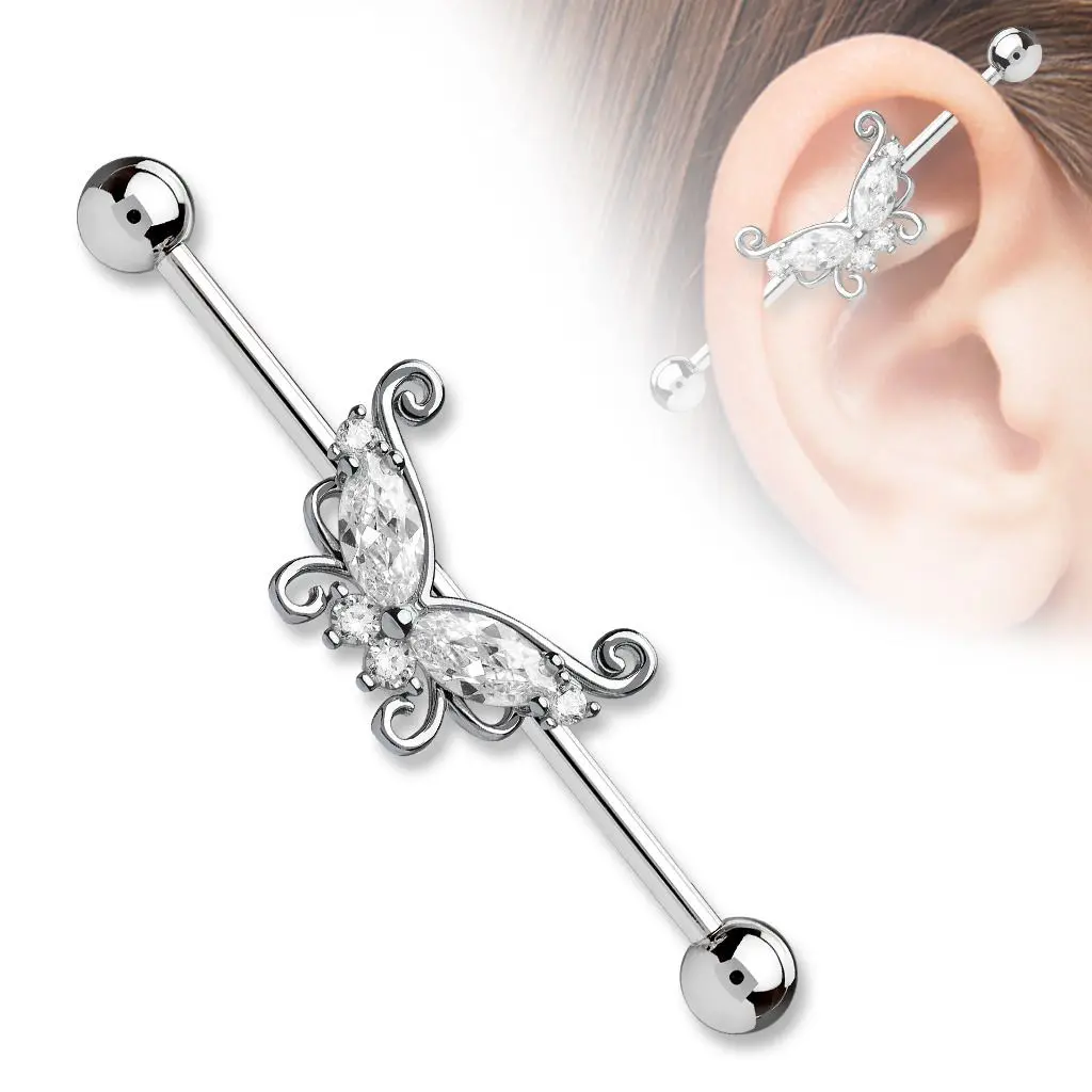 Industrial piercing s motýlem - ID01037-C