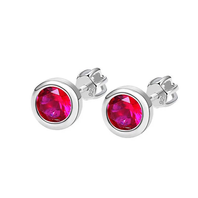 NUBIS Stříbrné náušnice, rubínové zirkony 5 mm - NB-3653-R