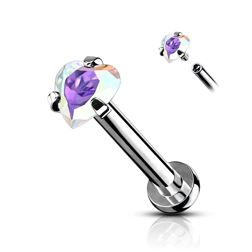 MARRE Piercing do brady labreta / cartilage duhové srdíčko 1,2 x