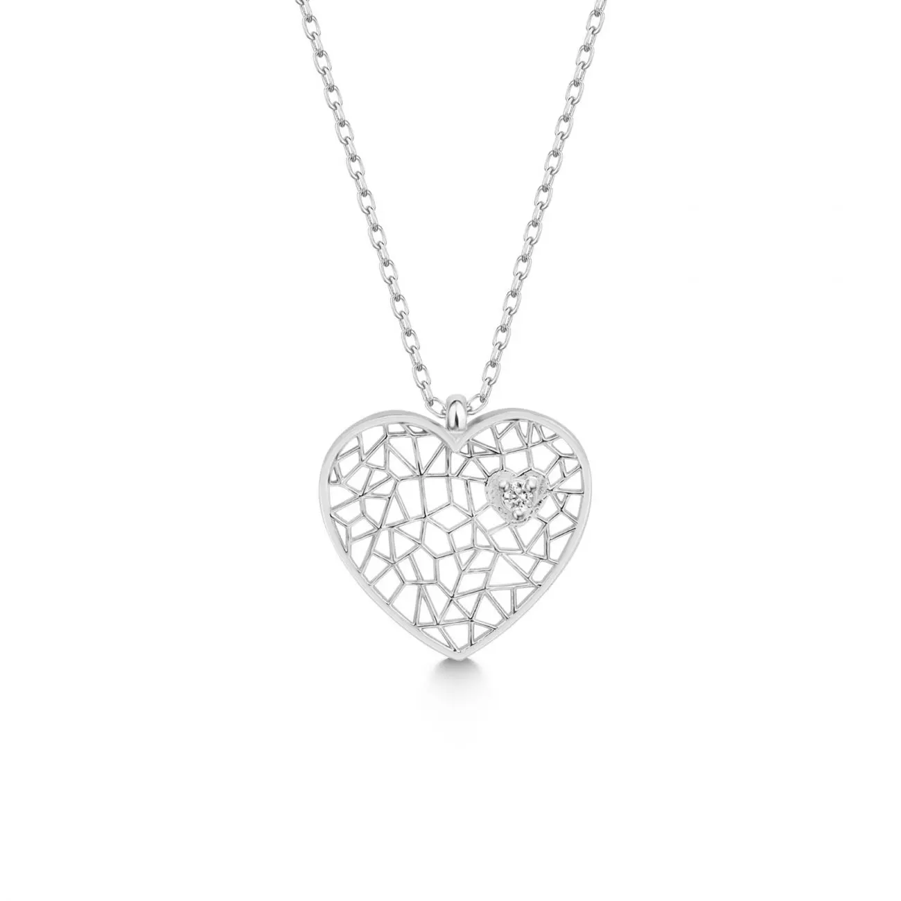 NUBIS Stříbrný diamantový náhrdelník srdíčko - NBS-003