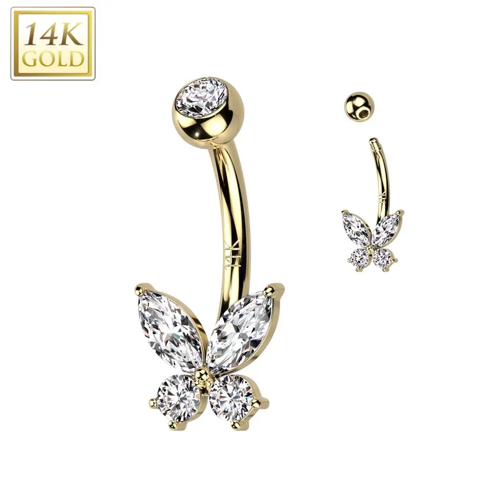 Zlatý piercing do pupíku - motýl Au 585/1000 - ZL01256-YG