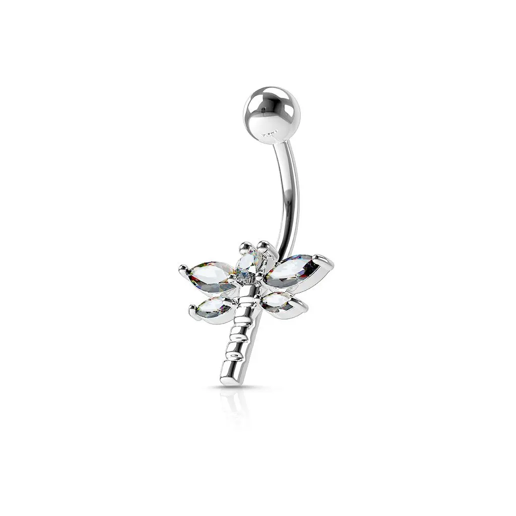 Piercing do pupíku - vážka s čirými kamínky - WP01078