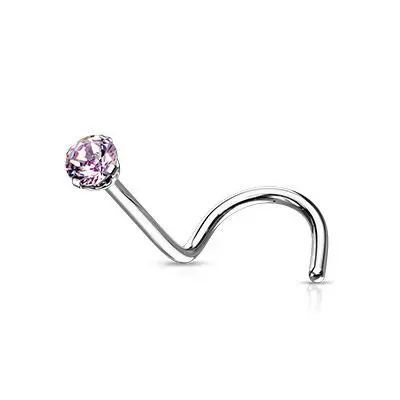 Zahnutý piercing do nosu - titan, kamínek 2 mm (růžová) - TIT1063P-020