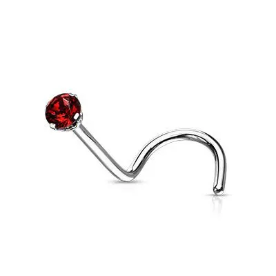 Zahnutý piercing do nosu - titan, kamínek 2 mm (červená) - TIT1063R-020