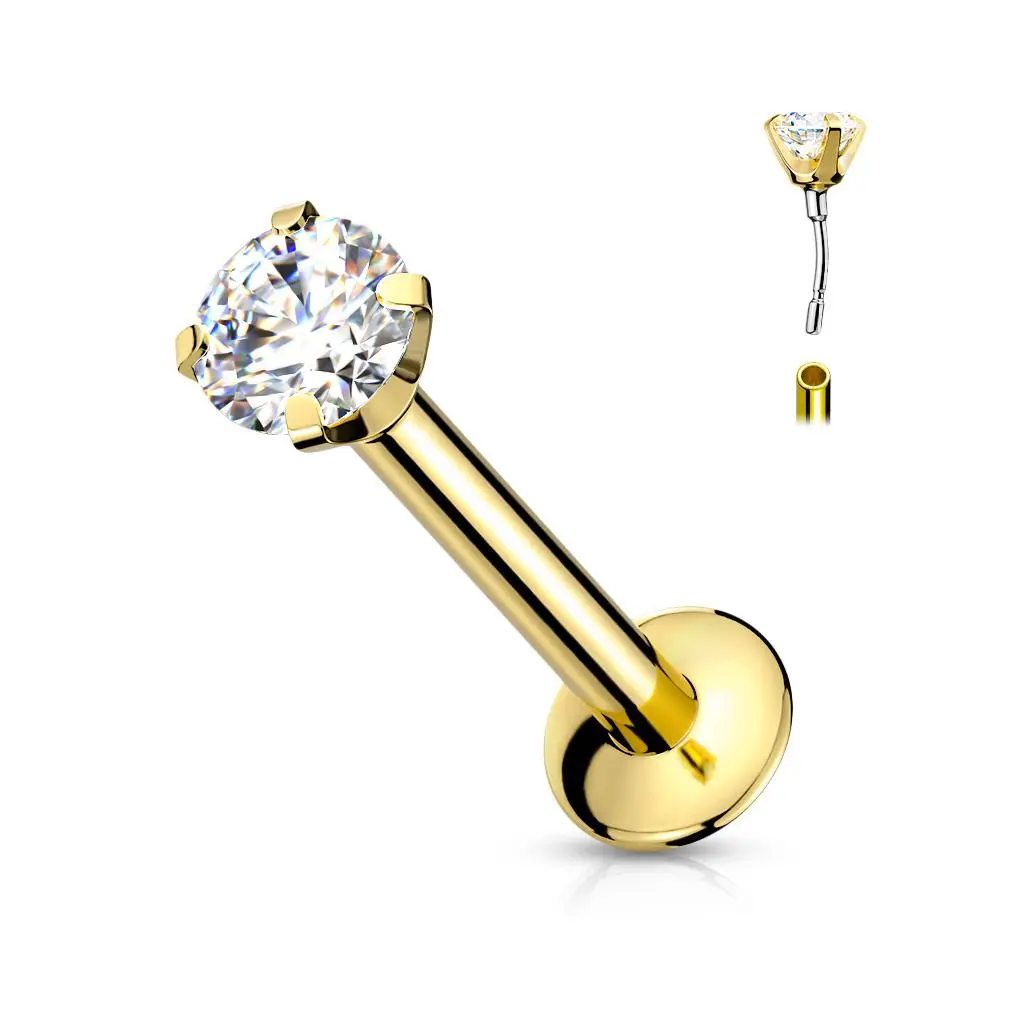 S4U Zlacený piercing do brady - zirkon 1,2 x 8 mm - LB1086-1208-GD