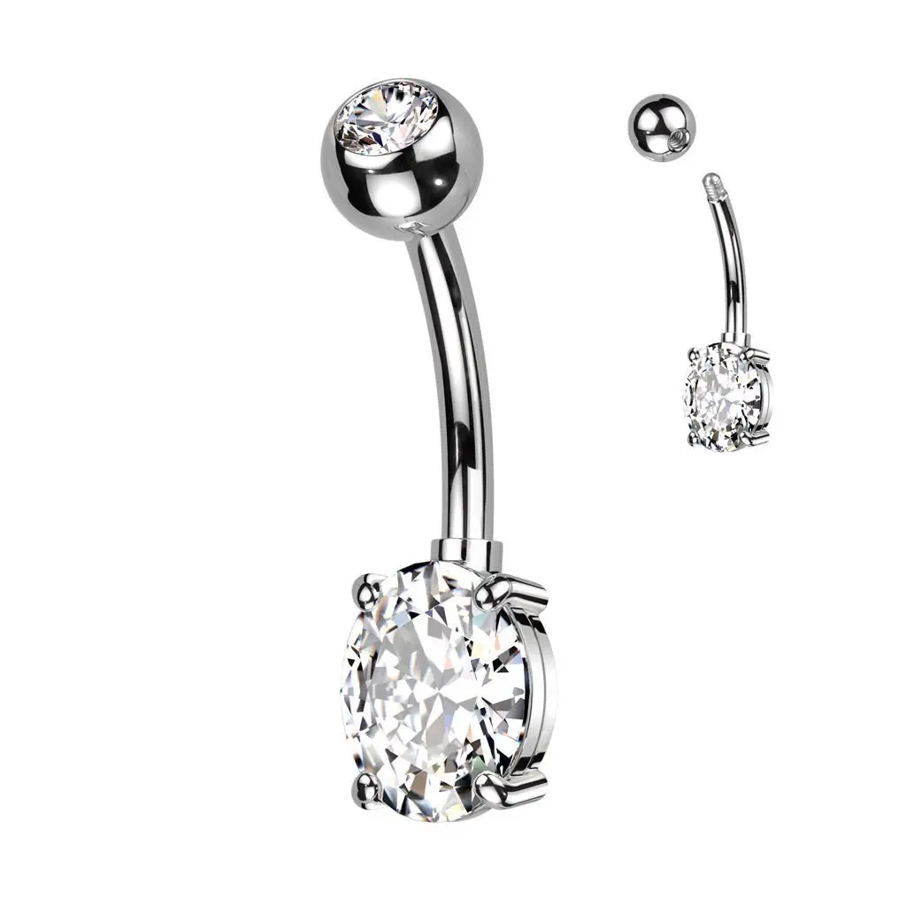 Piercing do pupíku s oválným kamenem (čirý) - WP0065-C