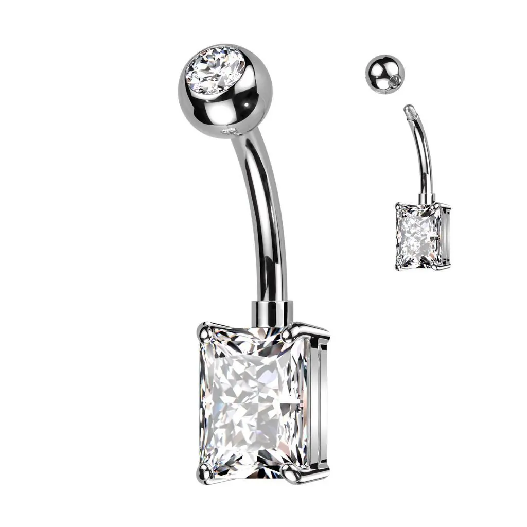 Piercing do pupíku s obdélným kamenem (čirý) - WP0066-C