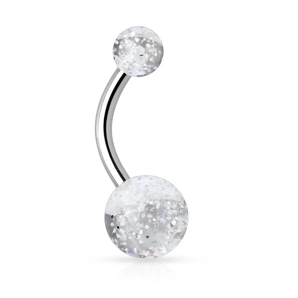 Piercing do pupíku - banánek se třpytkami (čirá) - BA01044-C