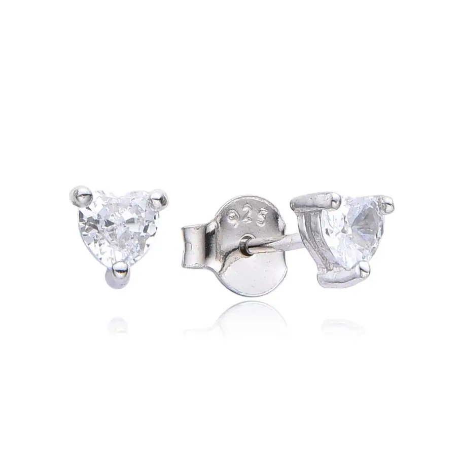 NUBIS Stříbrné náušnice srdíčka se zirkony 4mm - NB-3891-04