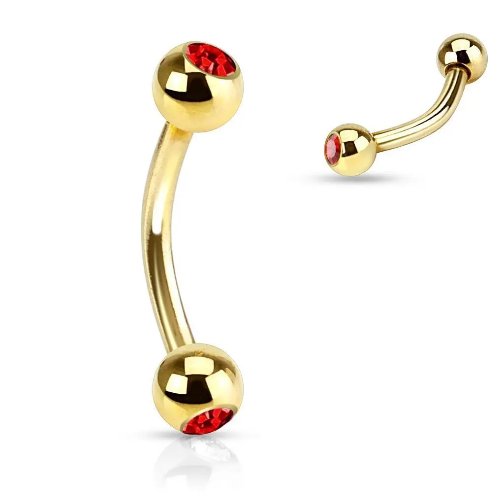 Pozlacený piercing do obočí s kamínky (červená) - OB01088-R
