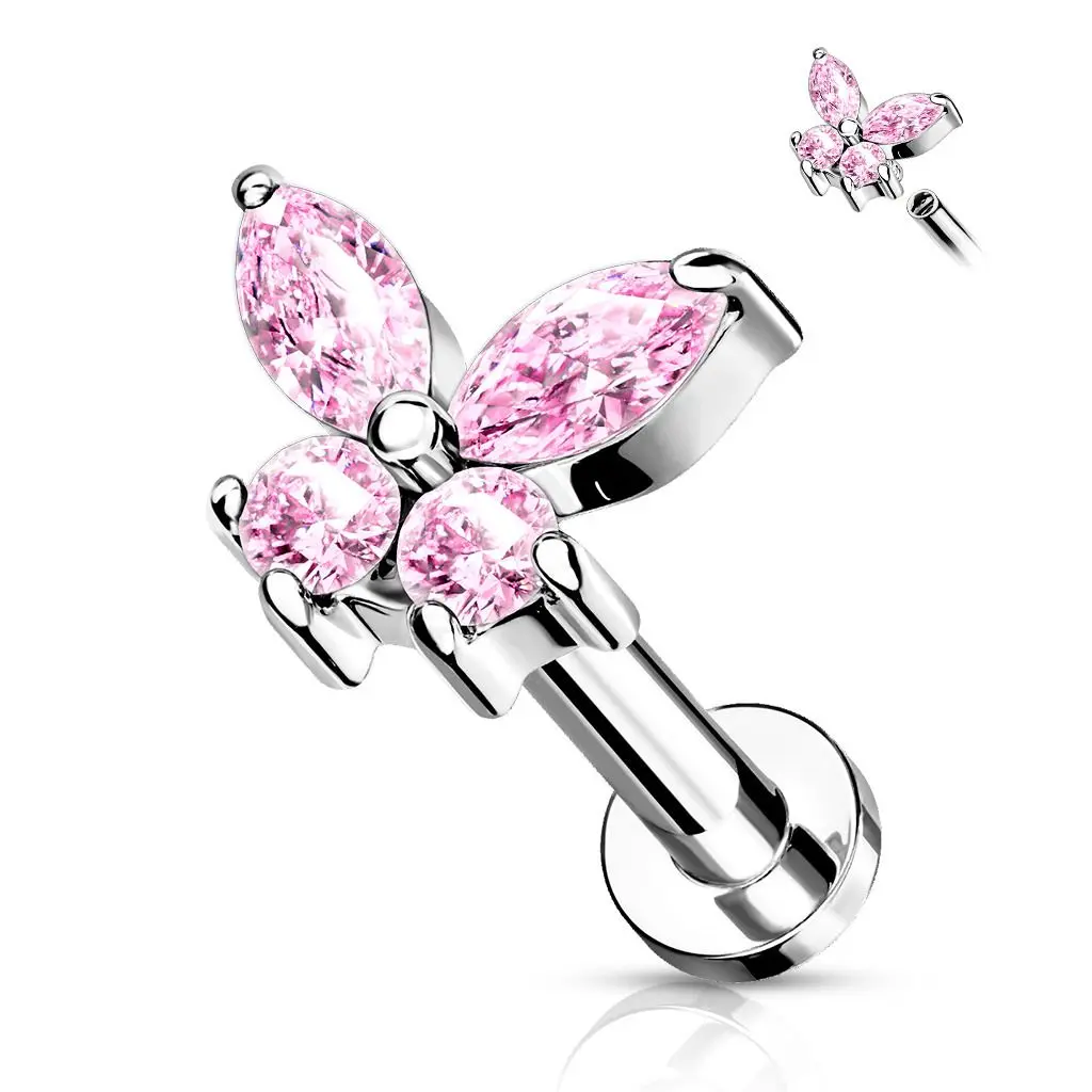 MARRE Labreta / helix / tragus piercing - motýlek růžový (1,2 x