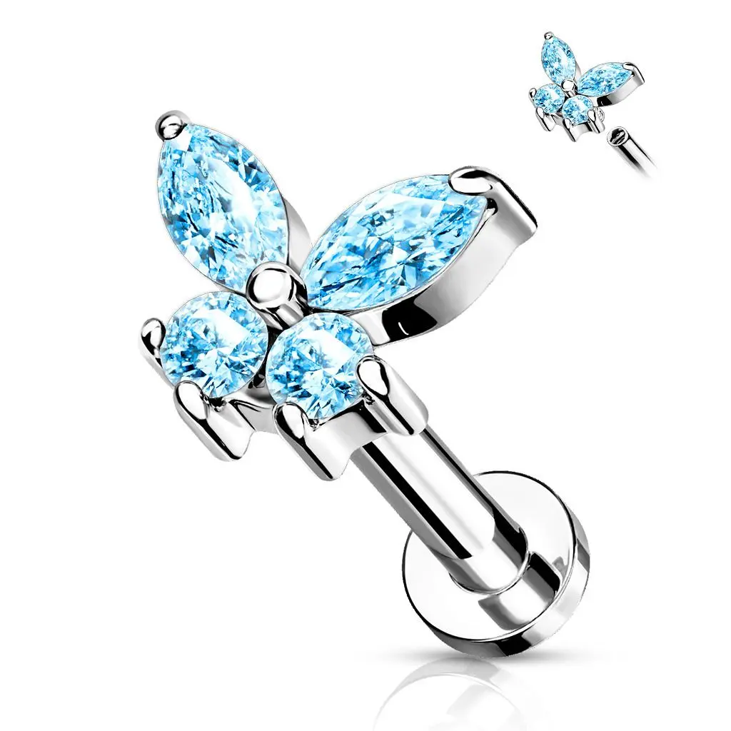 MARRE Labreta / helix / tragus piercing - motýlek tyrkysový (1,2 x