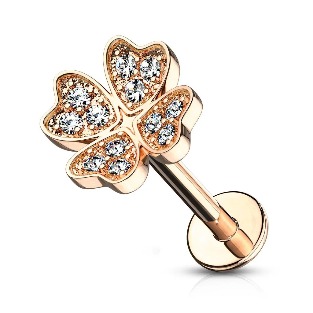 MARRE Zlacený piercing do brady - labreta čtyřlístek (1,2 x 8 mm) - LB1081RD-1208