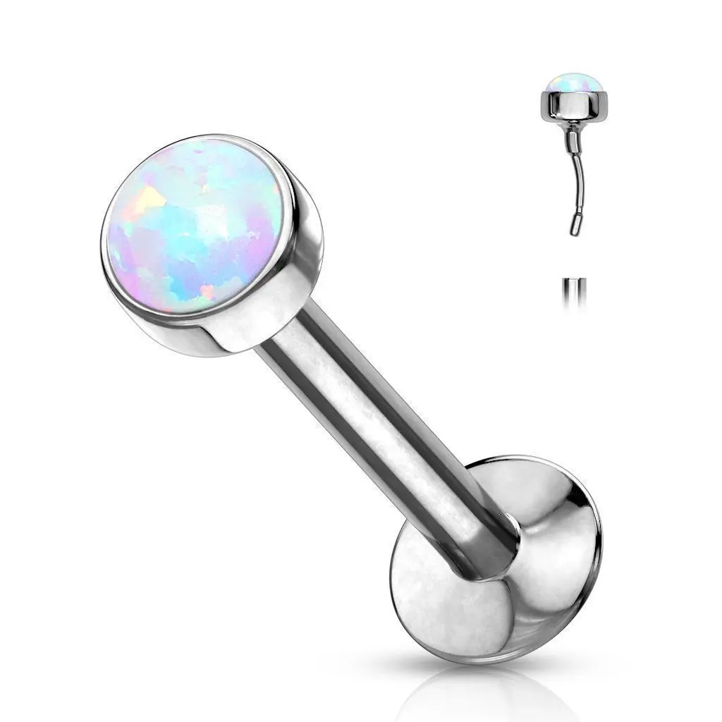 S4U Piercing labreta chirurgická ocel s bílým opálem (0,8 x 8 x 2 mm)