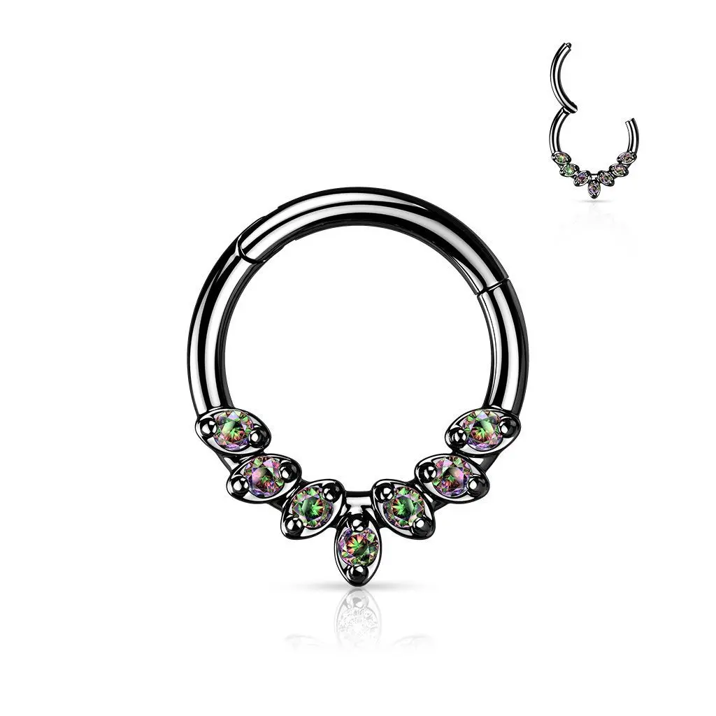Černý segment kruh se zirkony, septum piercing (1,2 x
