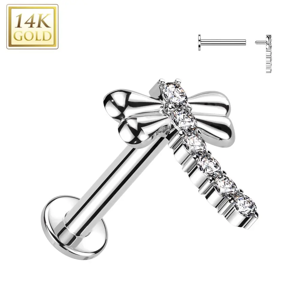 MARRE Zlatý piercing do brady - labreta vážka 1,2 x 8 mm, Au 585/1000
