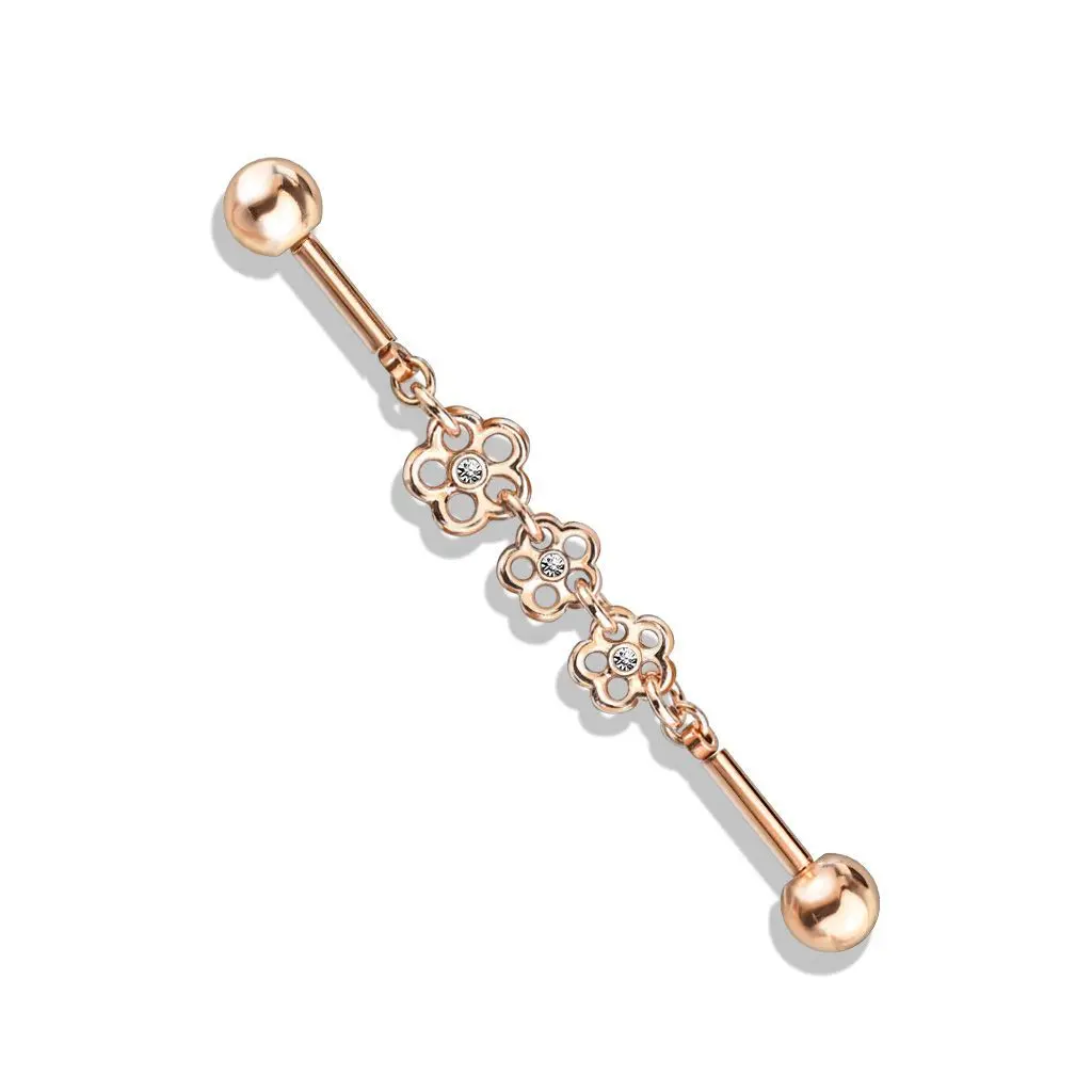 Řetízkový industrial piercing s kytičkami