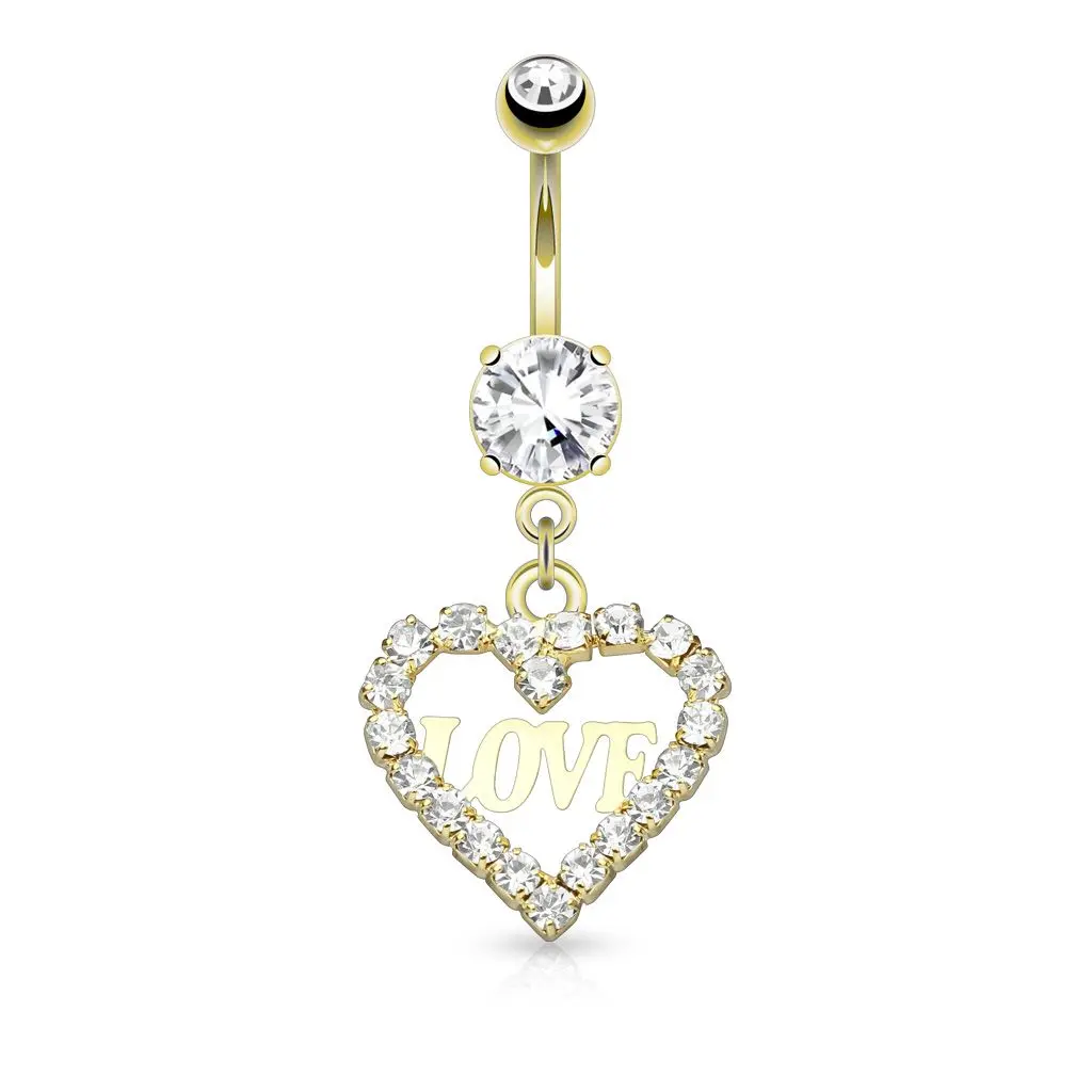 Zlacený piercing do pupíku srdíčko Love