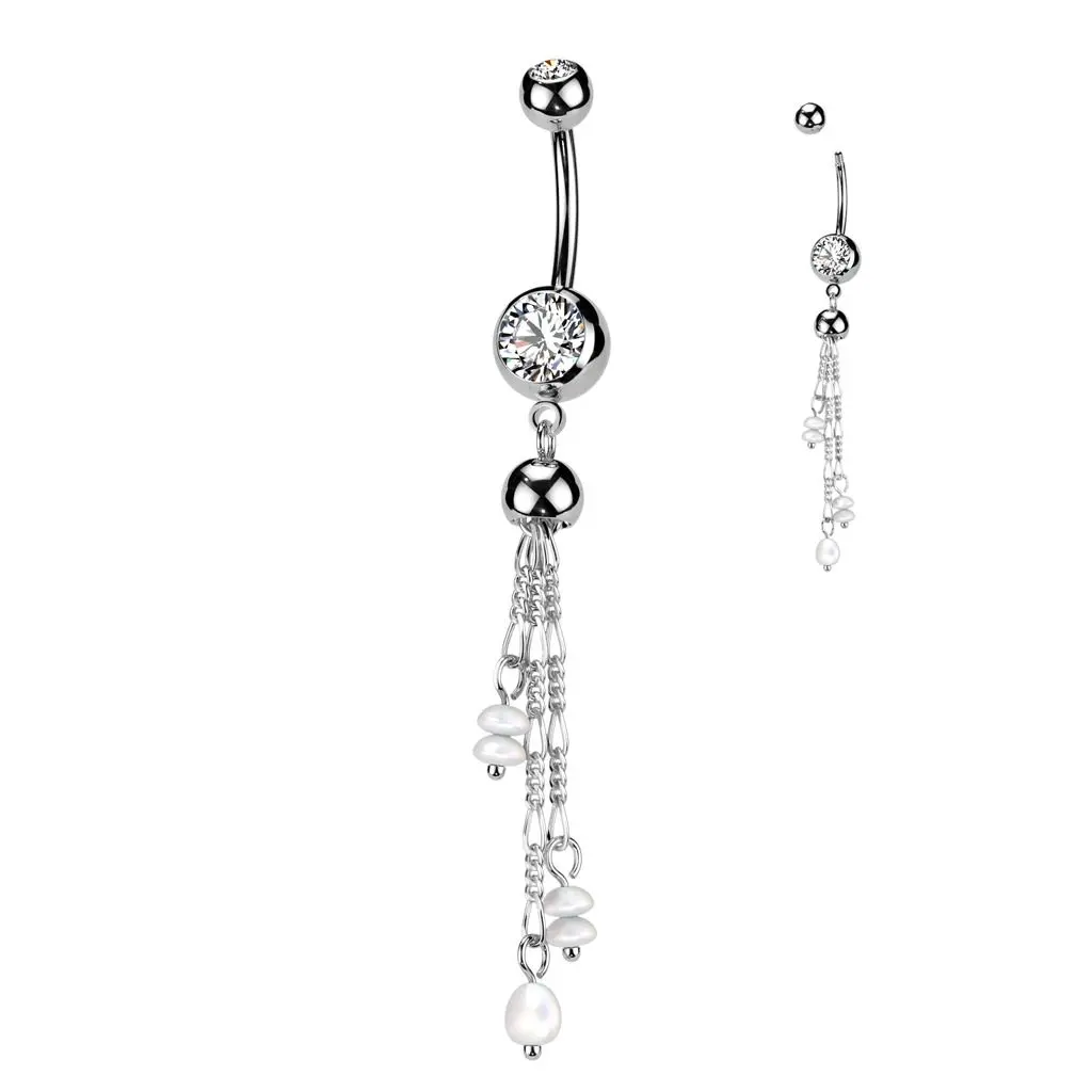 Visací piercing do pupíku s perličkami - WP0069-ST