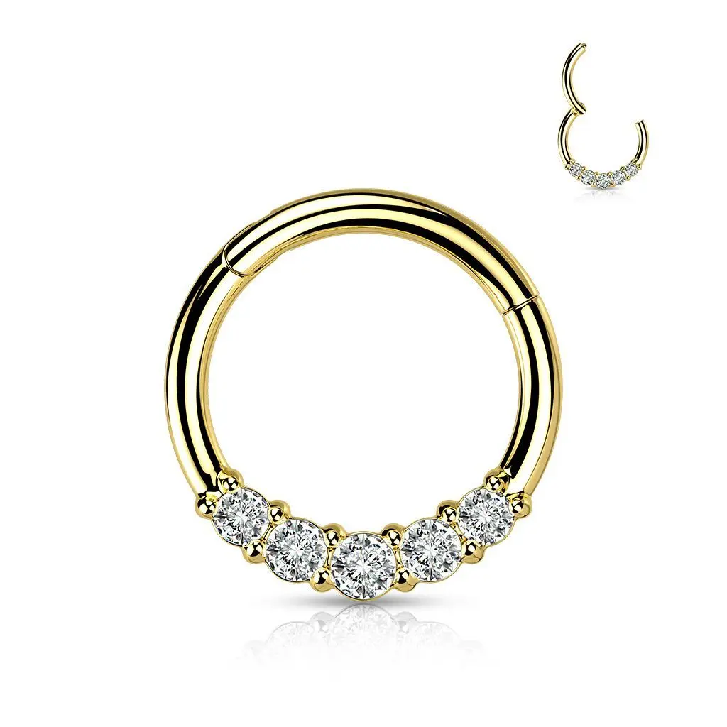 Zlacený segment kruh se zirkony, septum piercing (1,2 x