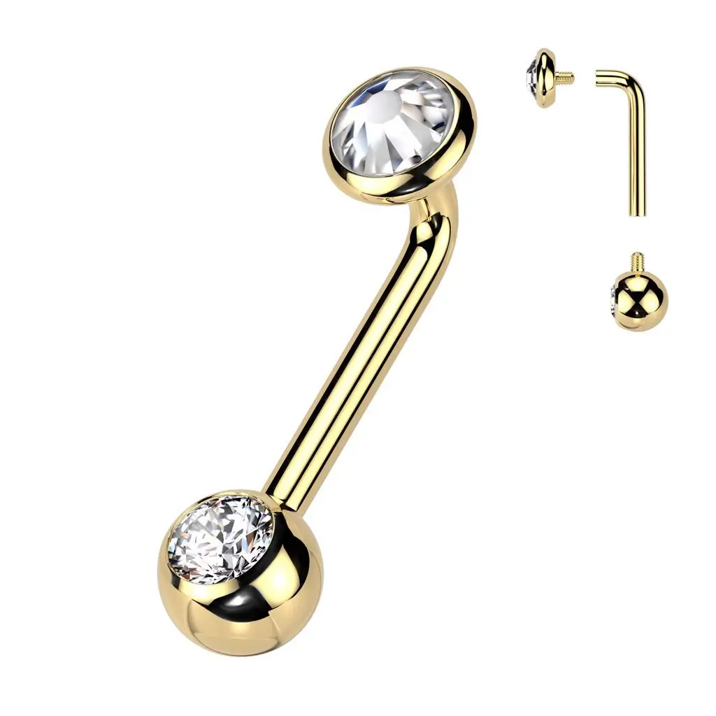 Zlacený christina piercing TITAN, čirý kamínek (1,6 x 10 mm) - KT006-C