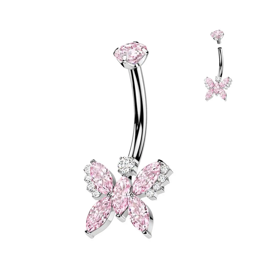 Piercing do pupíku motýl - TITAN, růžová barva - TIT1385-P