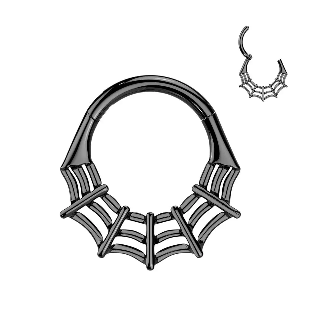 Černý segment kruh pavučina - helix / cartilage / tragus piercing TITAN (1,2 x
