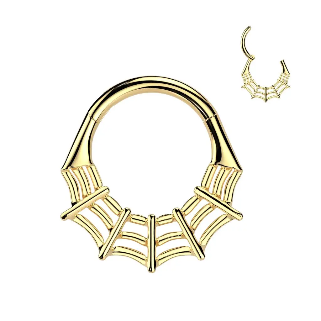 Zlacený segment kruh pavučina - helix / cartilage / tragus piercing TITAN (1,2 x