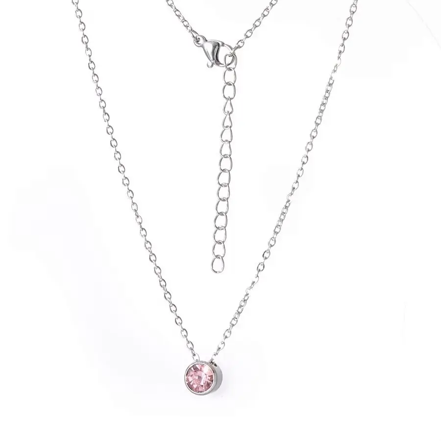 S4U Ocelový náhrdelník s růžovým zirkonem - OPD0354-P
