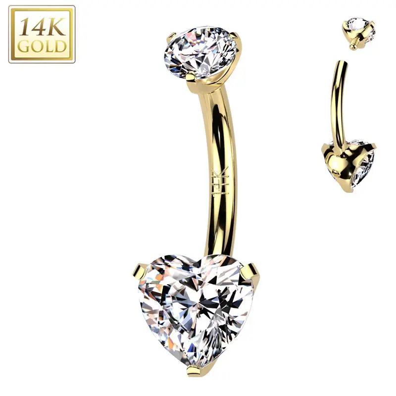 Zlatý piercing do pupíku - srdce, Au 585/1000 - ZL01272-YG