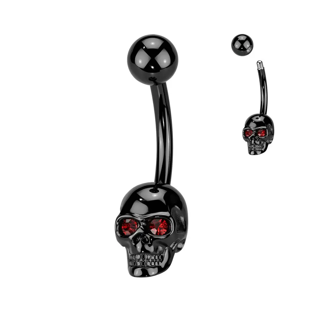 Černý piercing do pupíku lebka - WP0096-K