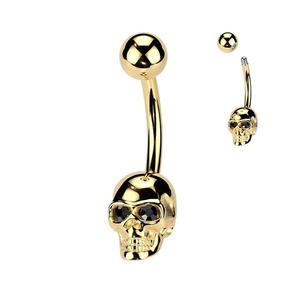 Zlacený piercing do pupíku lebka - WP0096-GD