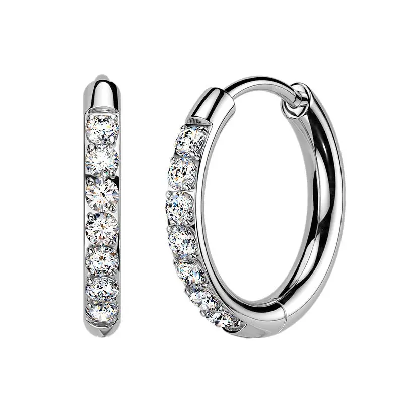 Titanové náušnice kroužky s moissanity, 14 mm - MOT1001-14