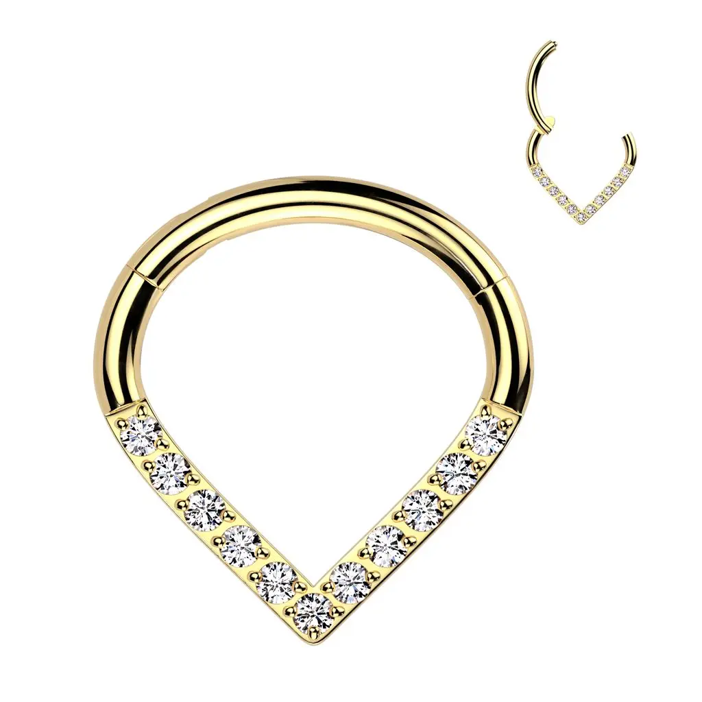 MARRE Zlacený piercing se zirkony - septum / helix / cartilage TITAN, 1,2 x 8 mm