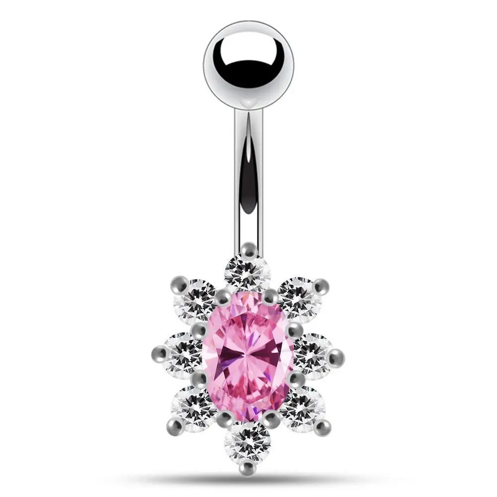 S4U Stříbrný piercing do pupíku (čirá/růžová) - BP01002-CP