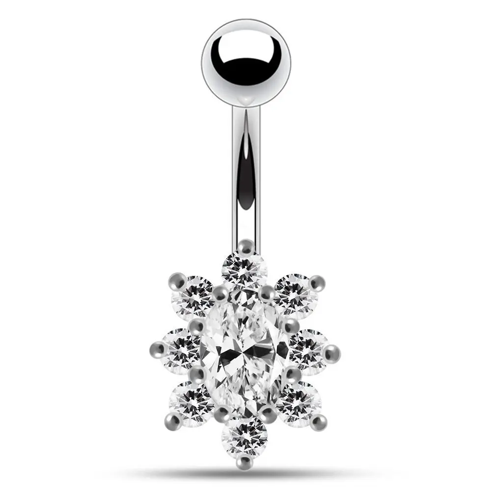 S4U Stříbrný piercing do pupíku (čirá/čirá) - BP01002-CC