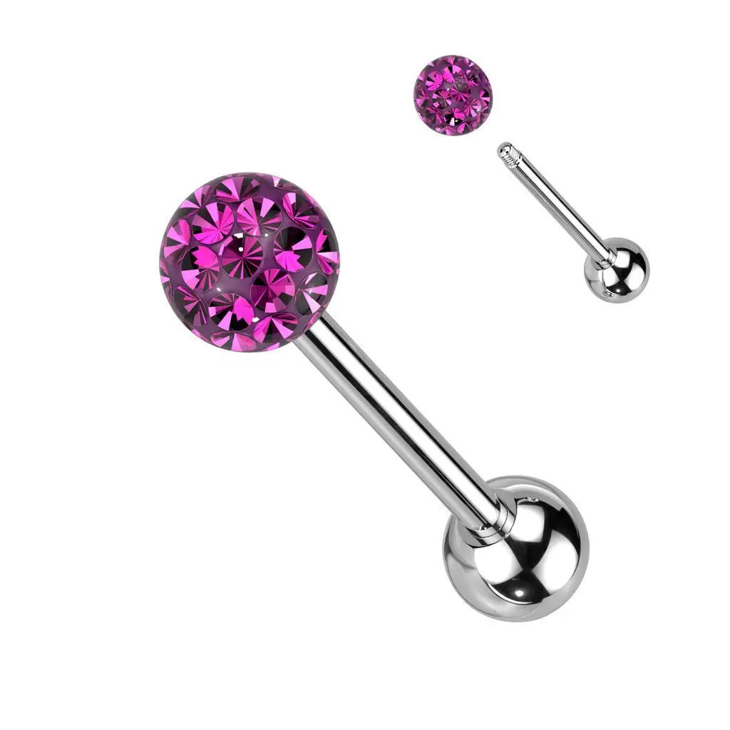 Piercing do jazyka s krystaly Crystals From Swarovski (tmavě růžová) - PJ01015-F