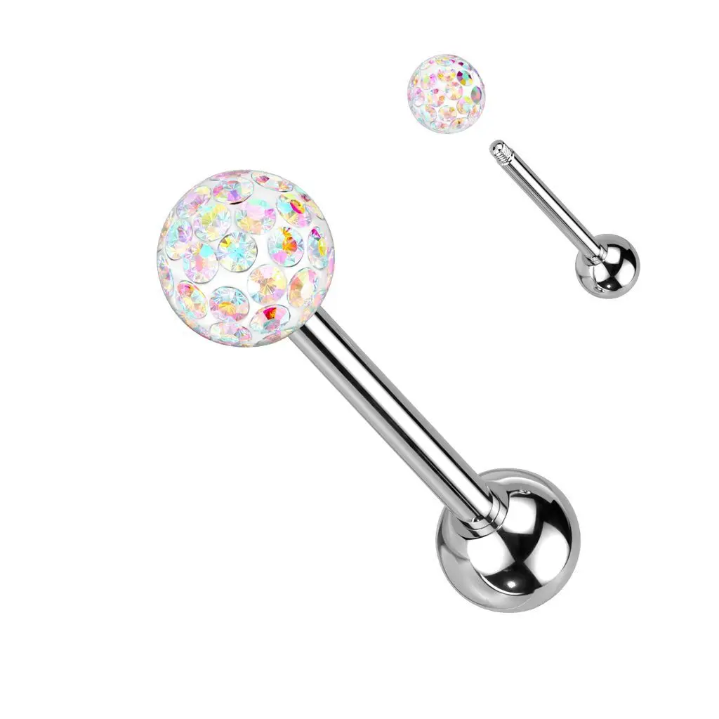 Piercing do jazyka s krystaly Crystals From Swarovski (duhová) - PJ01015-AB