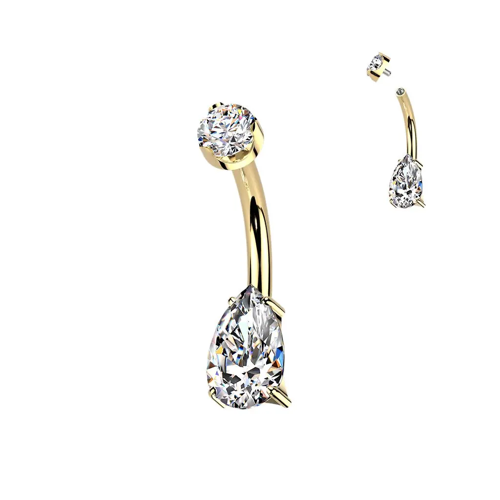 MARRE Luxusní zlacený piercing do pupíku s Moissanity 1.25ct, TITAN