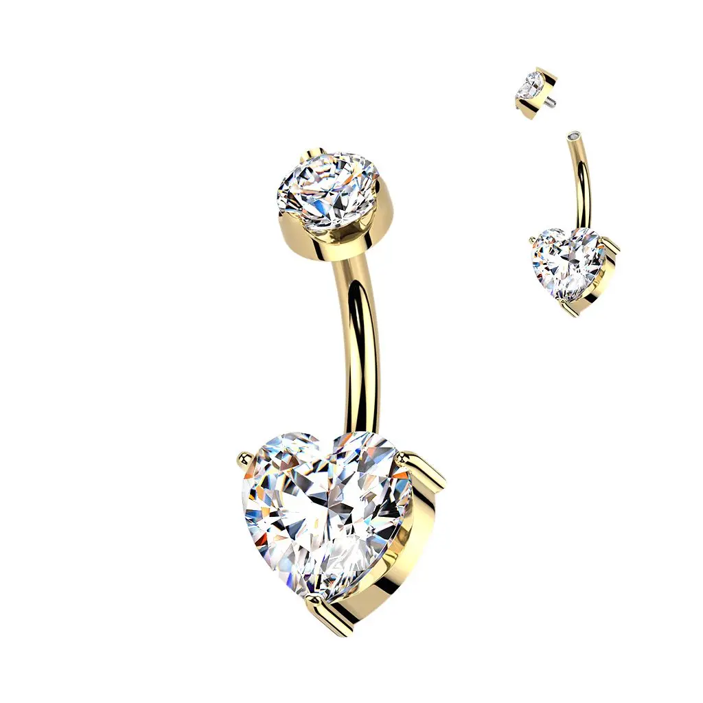 MARRE Luxusní zlacený piercing do pupíku s Moissanity 2,50ct, TITAN