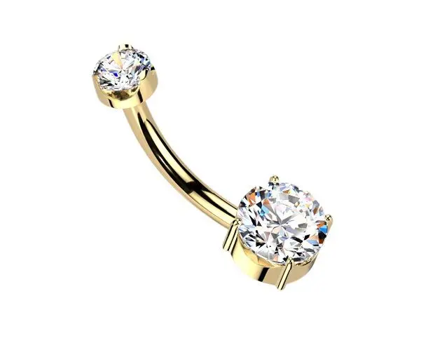 MARRE Luxusní zlacený piercing do pupíku s Moissanity 1,05ct, TITAN