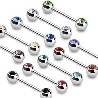 Piercing do bradavky chirurgická ocel s kamínky HWBS32 (zelená)