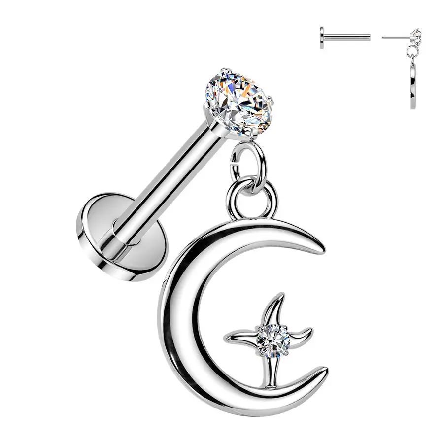 S4U Piercing do brady PUSH IN labreta  měsíc a hvězda - LB1149