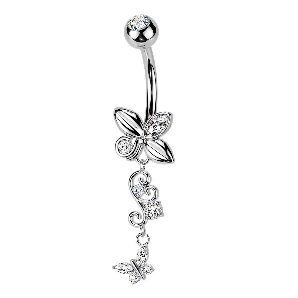 MARRE Visací piercing do pupíku s motýlky - WP0117
