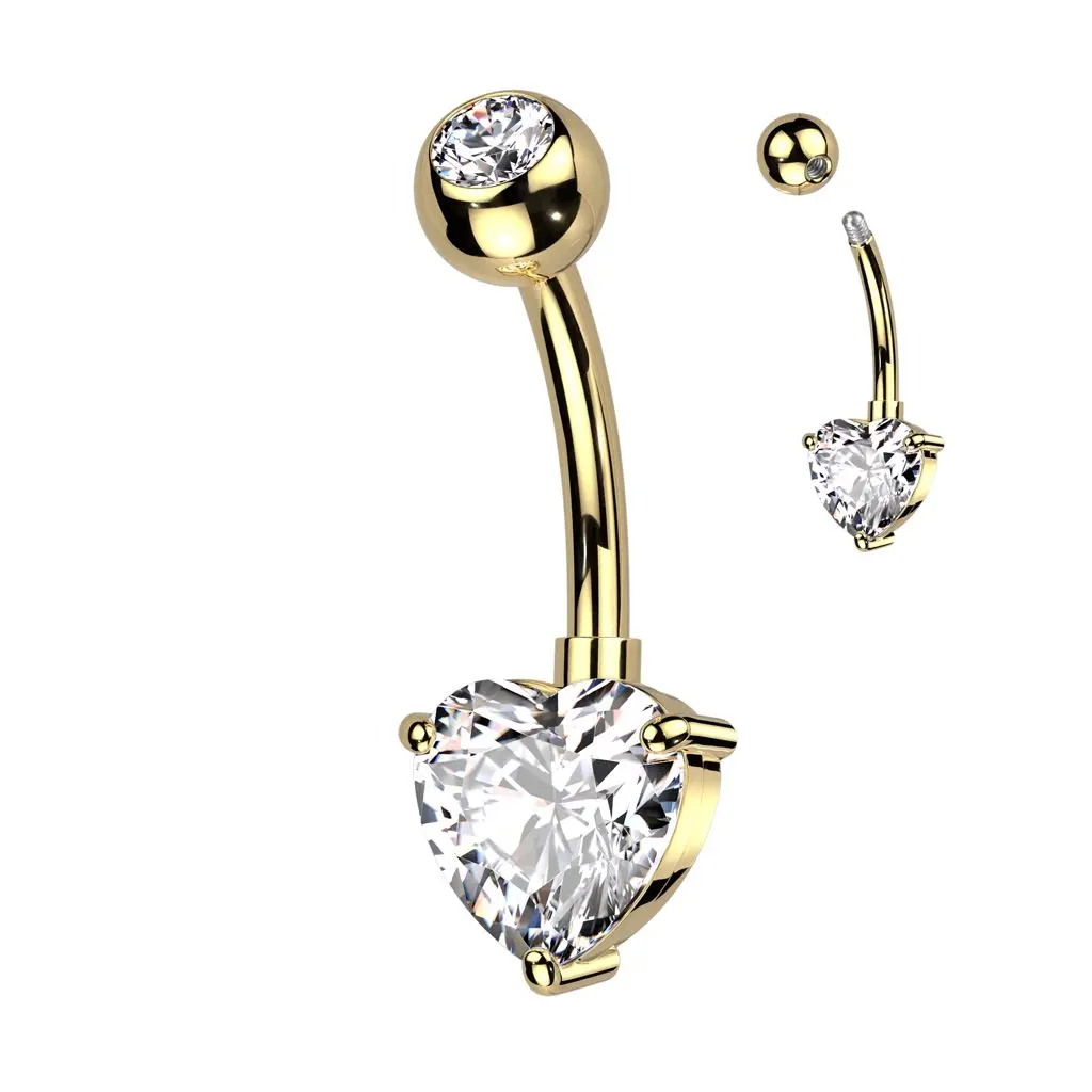 Zlacený piercing do pupíku se srdíčkem