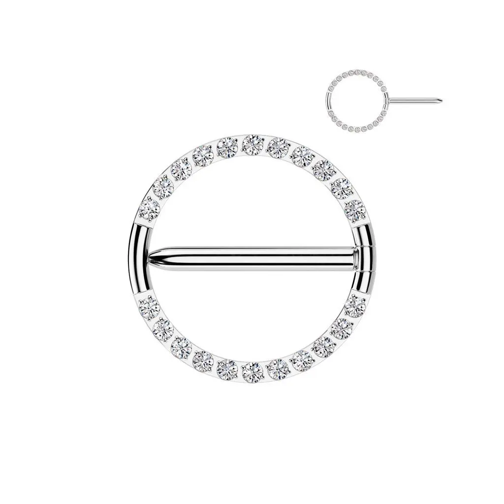 Titanový piercing do bradavky kruh se zirkony (1,6 x