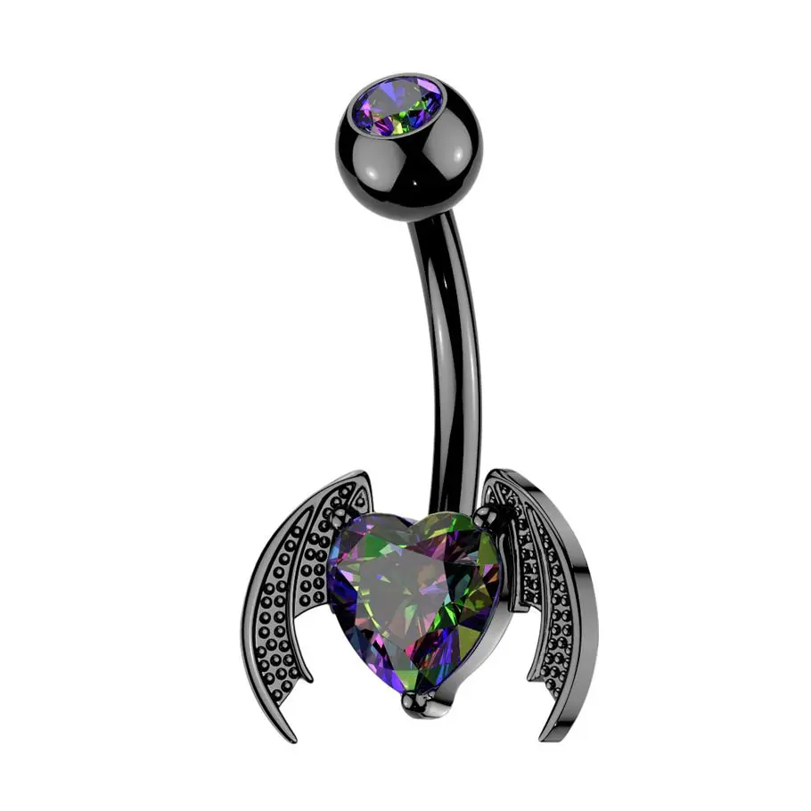 MARRE Černý piercing do pupíku okřídlené srdce  netopýr - WP0125K-VM