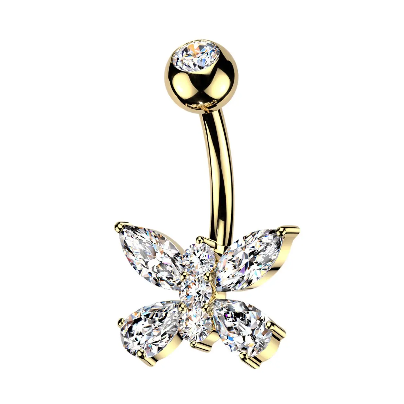 MARRE Zlacený piercing do pupíku motýl - WP0121-GD