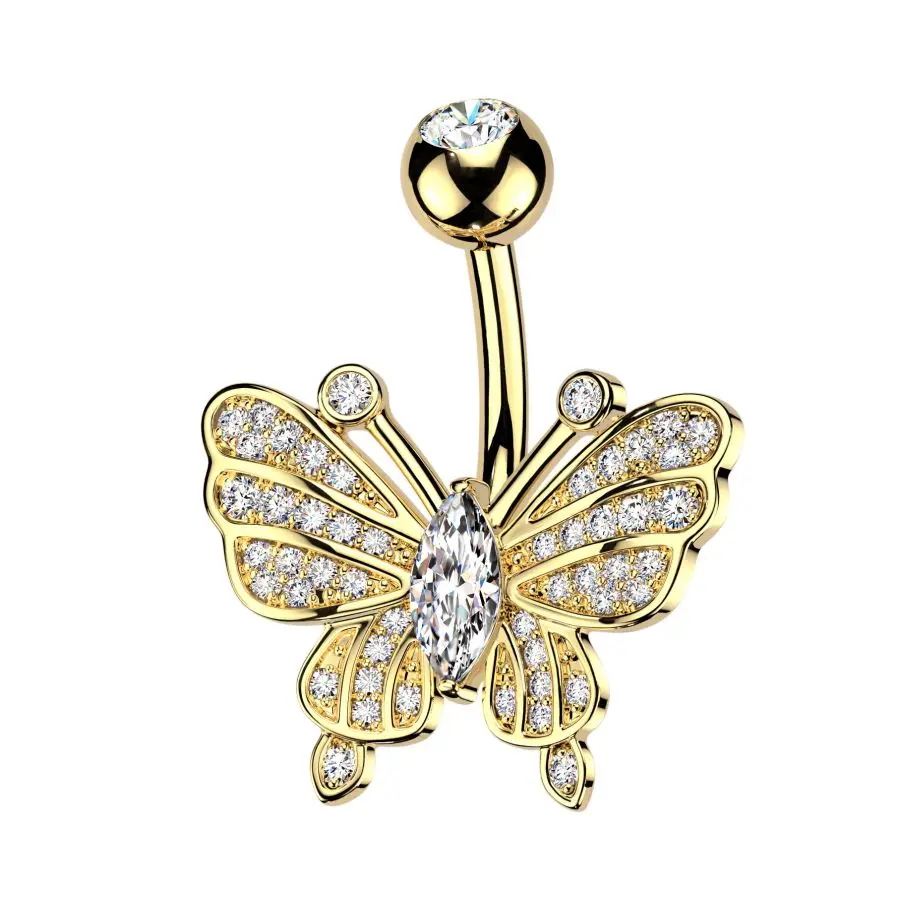 MARRE Zlacený piercing do pupíku motýlek - WP0120-GD